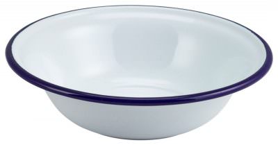 Enamel Bowl White with Blue Rim 16cm/6.25"