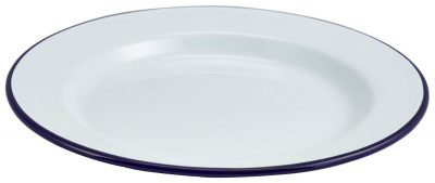 Enamel Wide Rim Plate White & Blue 24cm