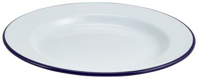 Enamel Wide Rim Plate White & Blue 26cm