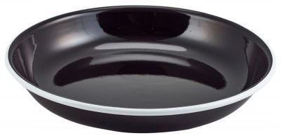 Enamel Rice/Pasta Plate Black with White Rim 20cm