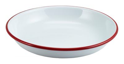 Enamel Rice/Pasta Plate White with Red Rim 20cm