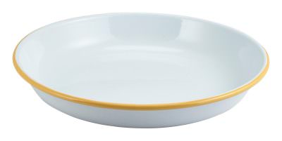Enamel Rice/Pasta Plate White with Yellow Rim 24cm