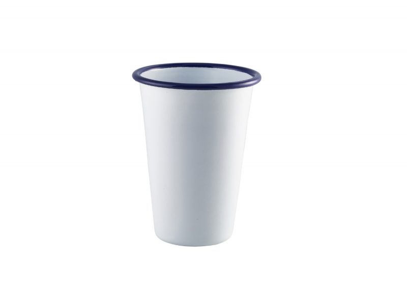 Enamel Tall Tumbler White with Blue Rim 40cl/14oz