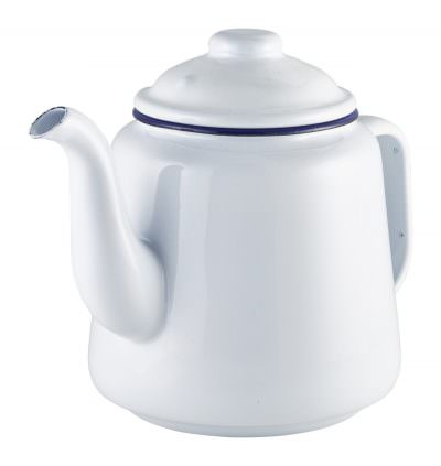 Enamel Teapot White with Blue Rim 1L