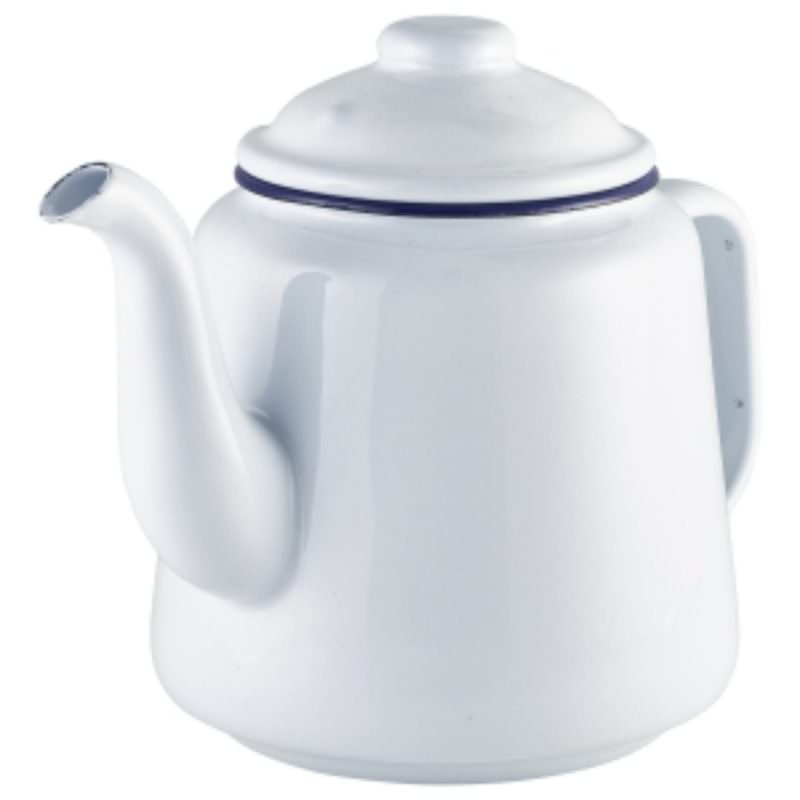 Enamel Teapot White with Blue Rim 1.5L