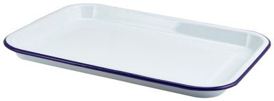 Enamel Serving Tray White with Blue Rim 33.5x23.5x2.2cm