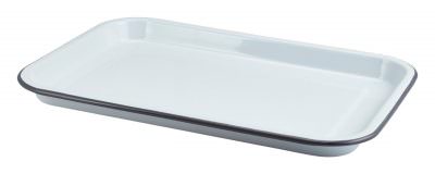 Enamel Serving Tray White with Grey Rim 33.5x23.5x2.2cm