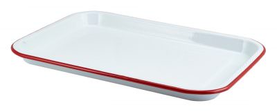 Enamel Serving Tray White with Red Rim 33.5x23.5x2.2cm
