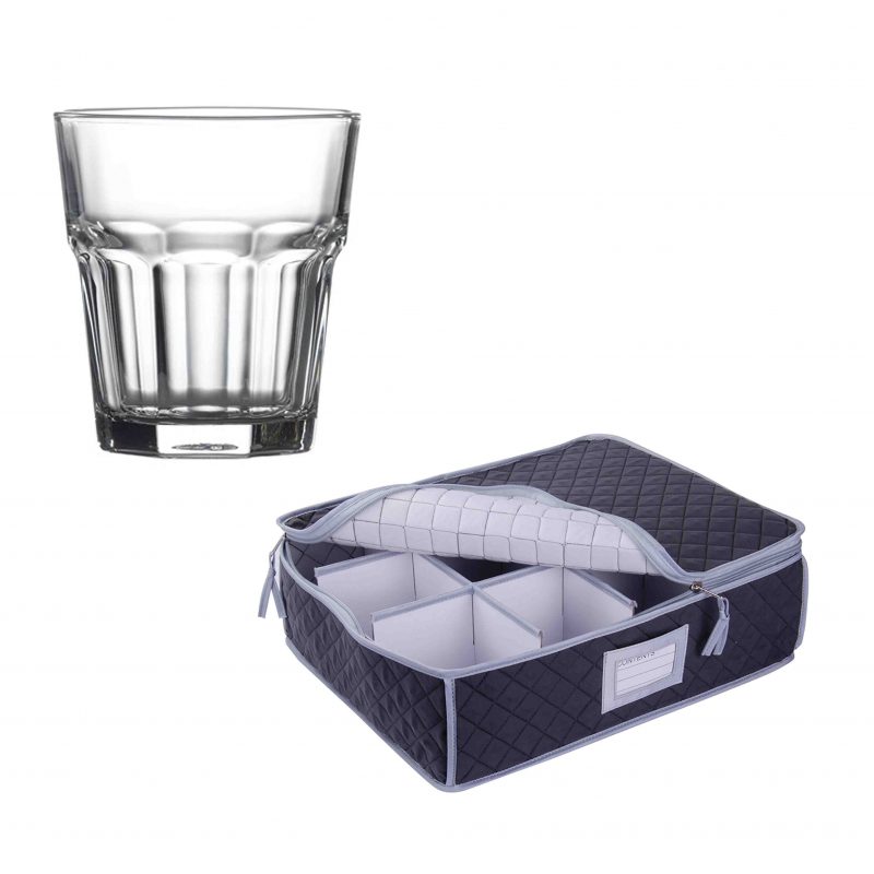 SORRY - OUT OF STOCK Quilted Storage Case and Aras Tumbler Glasses - 12 Pack