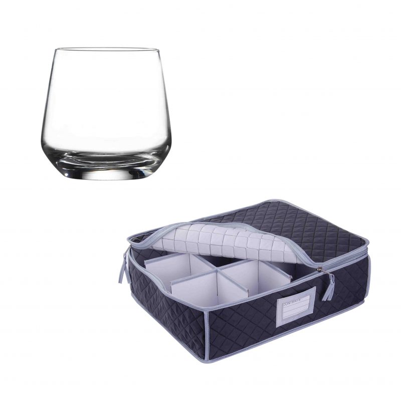SORRY OUT OF STOCK Glassware Quilted Storage Case and 12 Pack Lal Tumbler Glasses