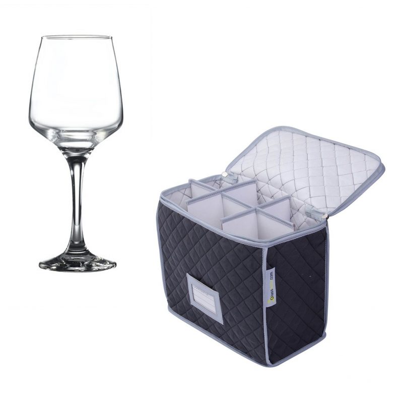 Glassware Quilted Storage Case and 6 Pack Lal Wine Glass 29.5cl / 10.25oz