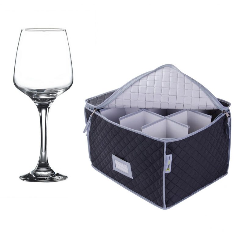 Wine Glass Storage Case and 12 Pack Lal Large Wine Glass 40cl / 14oz