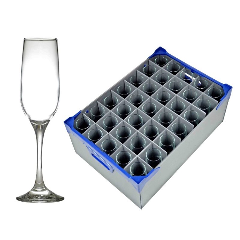 Champagne Glasses and Glassware Storage Crate - Fame Flute 21.5cl / 7.5oz - 35 Pack