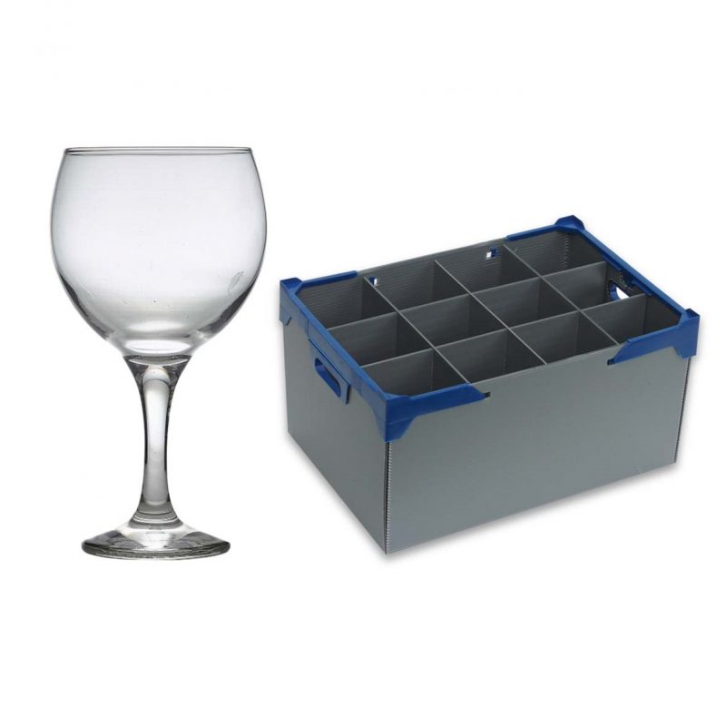 Gin and Tonic Cocktail Glass 64.5cl / 22.5oz, 12 Pack and Glassware Storage Box