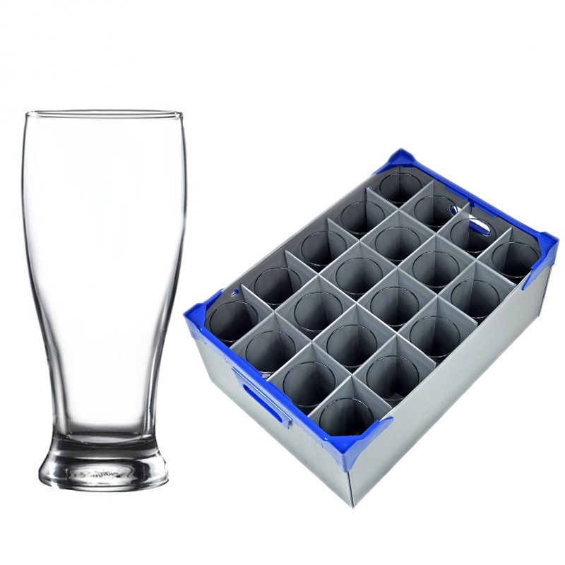 Sorgun Pilsner Beer Glass 38cl / 13.25oz - 24 Pack and Glassware Storage Box