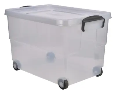 Storage Box 60L W/ Clip Handles On Wheels