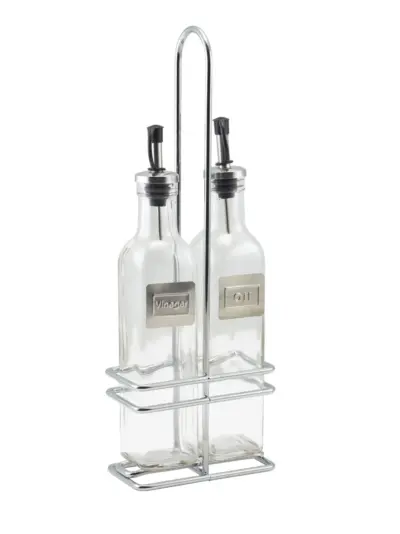 Square Glass Oil & Vinegar With Chrome Stand