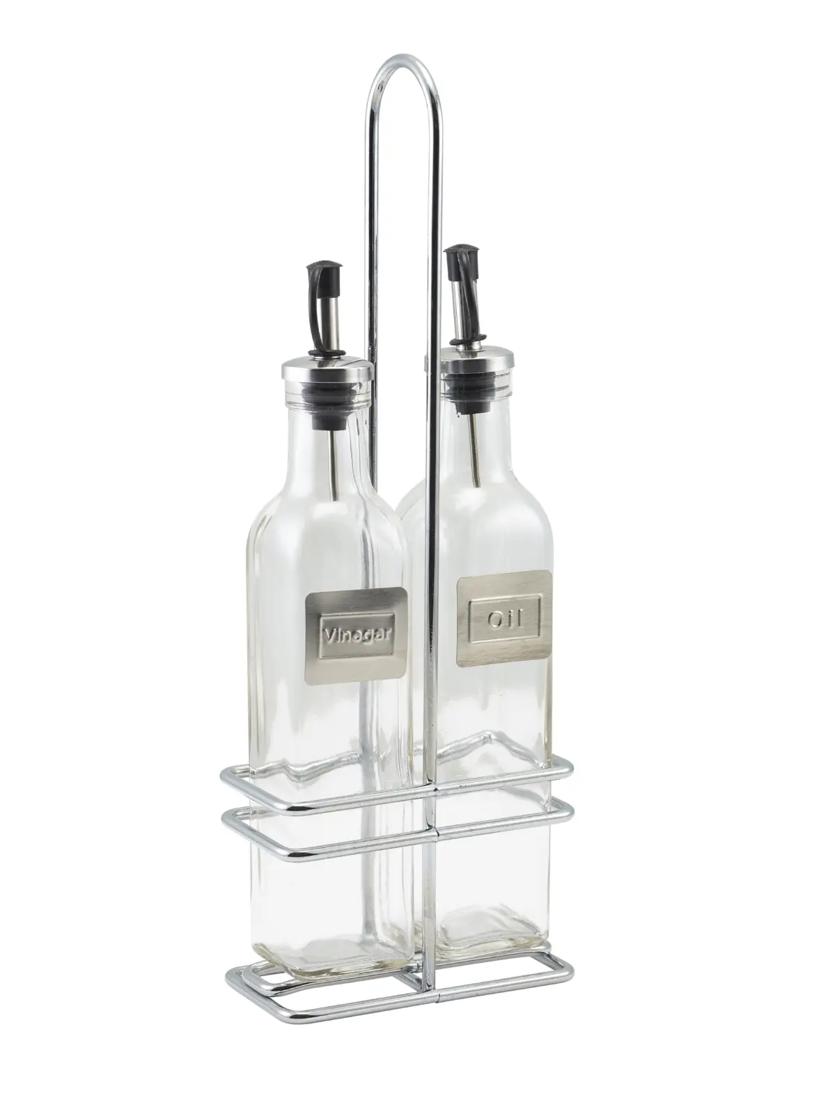 Square Glass Oil & Vinegar With Chrome Stand