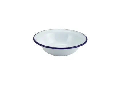 Enamel Bowl White with Blue Rim 16cm/ 6.25"