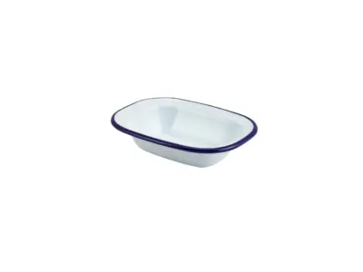 Enamel Rect. Pie Dish White & Blue 16cm