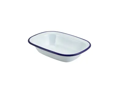 Enamel Rect. Pie Dish White & Blue 20cm