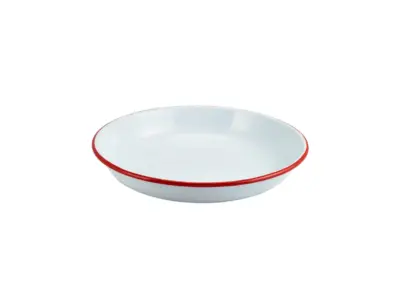Enamel Rice/ Pasta Plate White with Red Rim 24cm