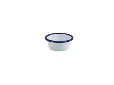 Enamel Ramekin White with Blue Rim 8cm Dia 90ml/ 3.2oz