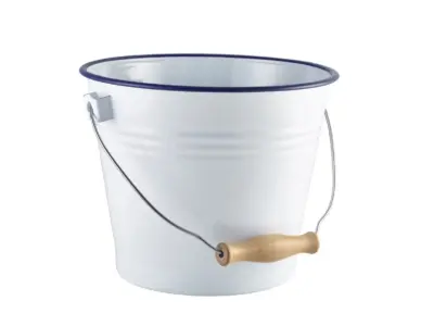 Enamel Bucket White with Blue Rim 22cm Dia