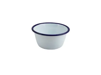 Enamel Round Deep Pie Dish White & Blue 12cm