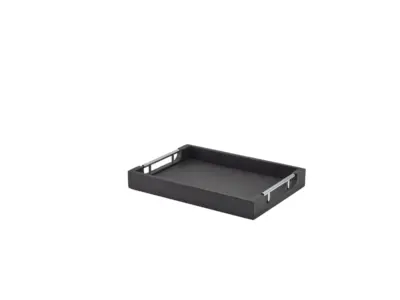 GenWare Solid Black Tray with Metal Handles 35 x 25cm