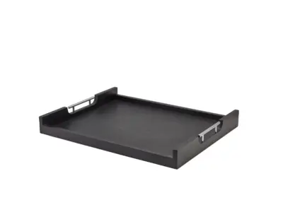 GenWare Solid Black Low Wall Butlers Tray with Metal Handles 54.5 x 44cm