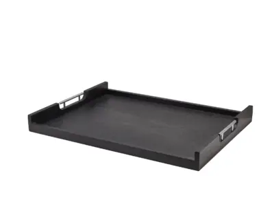 GenWare Solid Black Low Wall Butlers Tray with Metal Handles 65 x 49cm