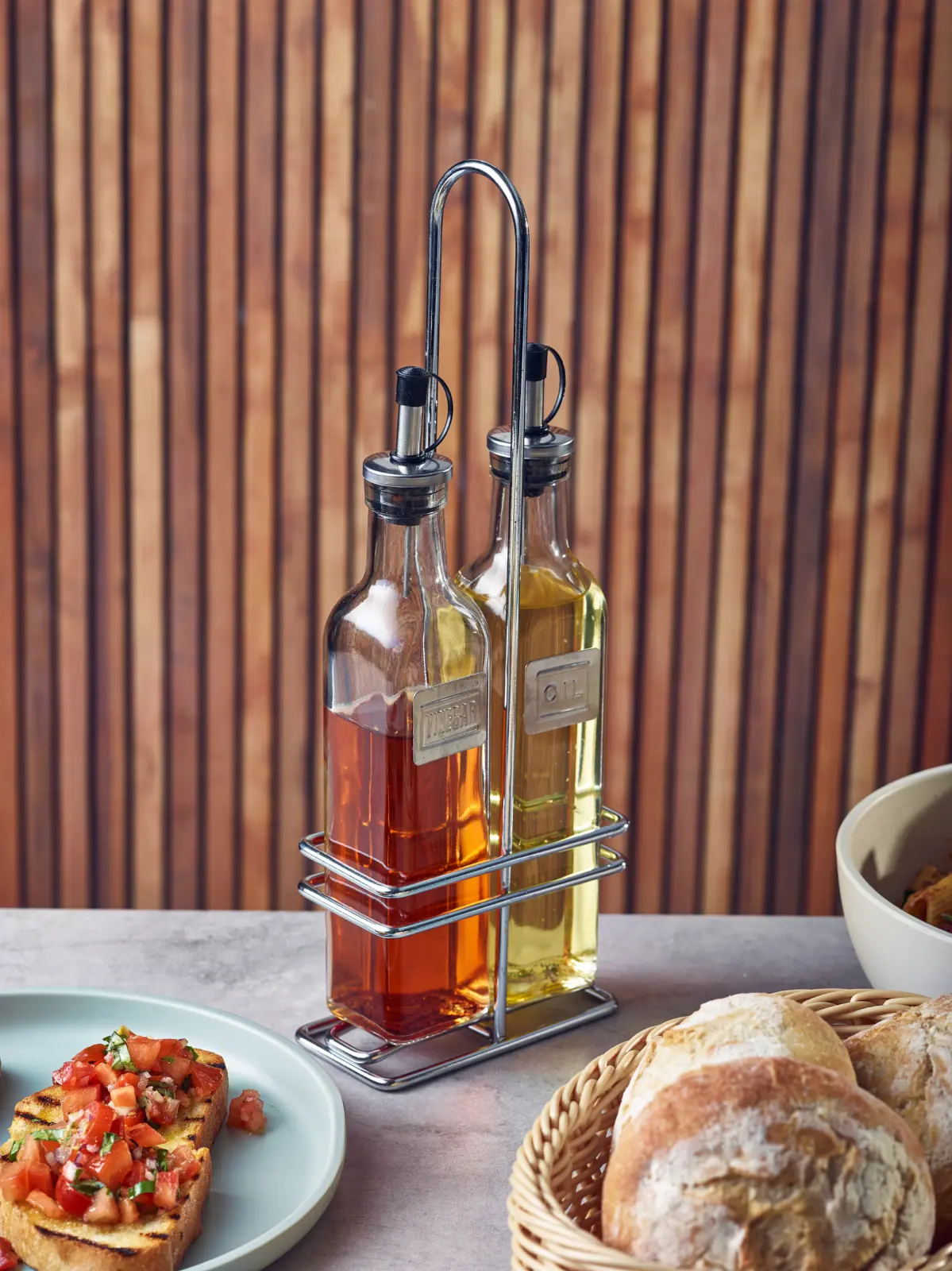Square Glass Oil & Vinegar With Chrome Stand - Image 3