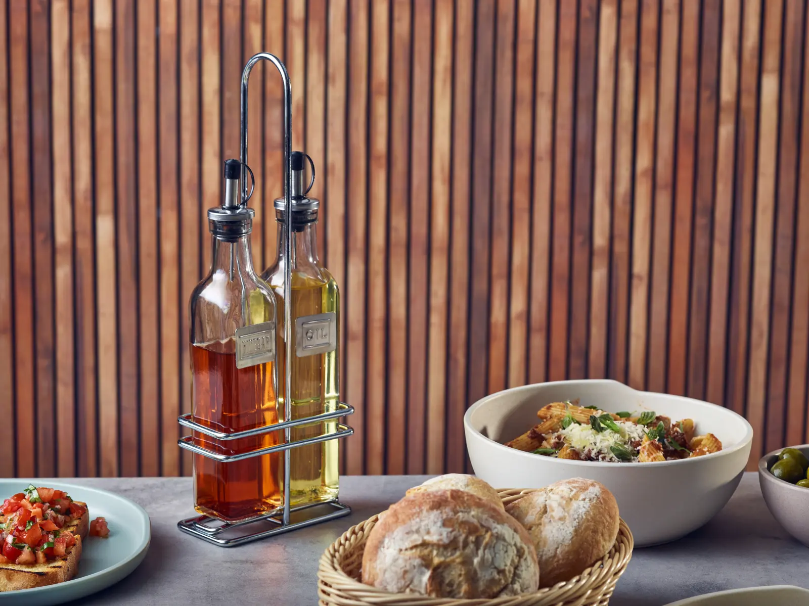 Square Glass Oil & Vinegar With Chrome Stand - Image 2