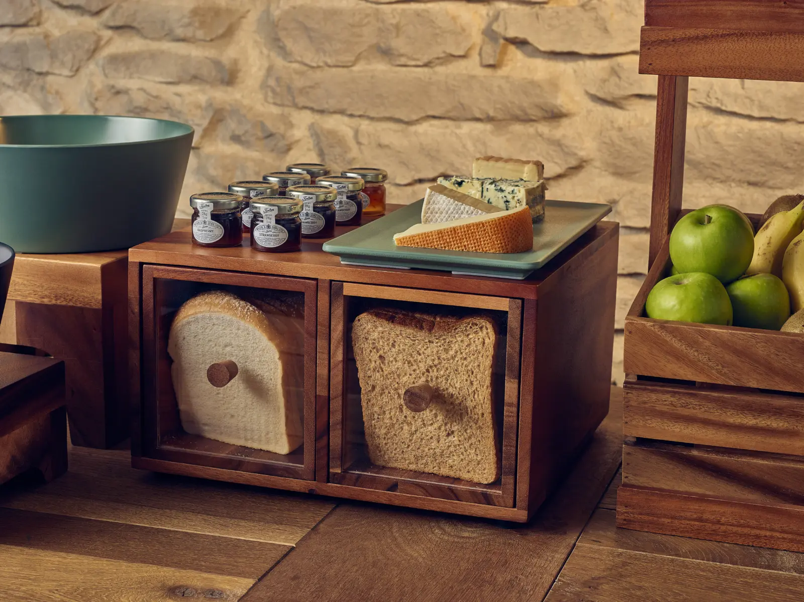 GenWare Acacia Wood Double Bread Box - Image 3