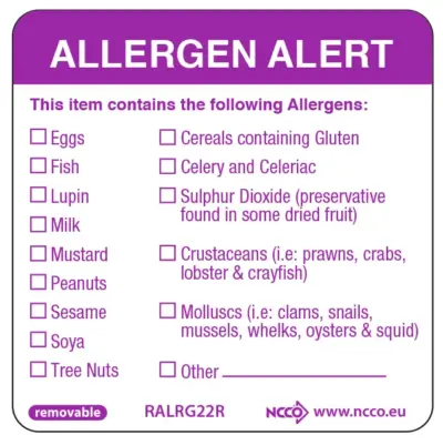 50X50mm Removable Allergen Label (500)