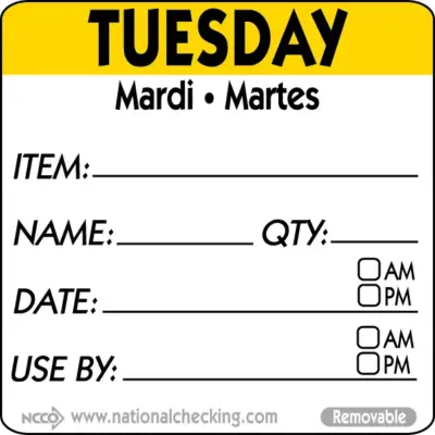 50mm Tuesday  Removable Day Label (500)