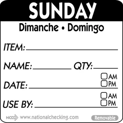 50mm Sunday Removable Day Label (500)