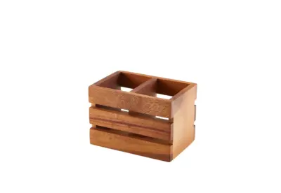 GenWare Acacia Wood 2 Compartment Cutlery Holder