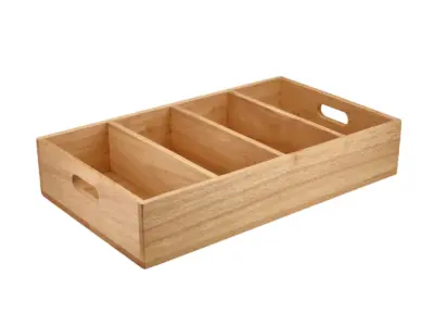 GenWare FSC 100% Hevea Wood 4 Compartment Cutlery Tray